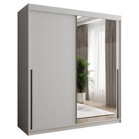 SCHIEBETÜRENSCHRANK mit Spiegel 180 cm Breite, weiß mit schwarzem Griff - Schwarz/Weiß, Holzwerkstoff (250/200/62cm) - Home Collective