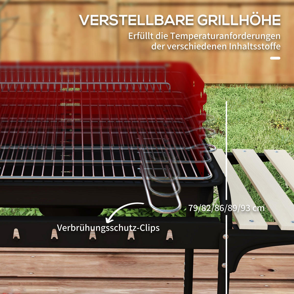 HOLZKOHLEGRILL aus Metall mit Räder - Rot, Metall (47/95/103cm) - Outsunny