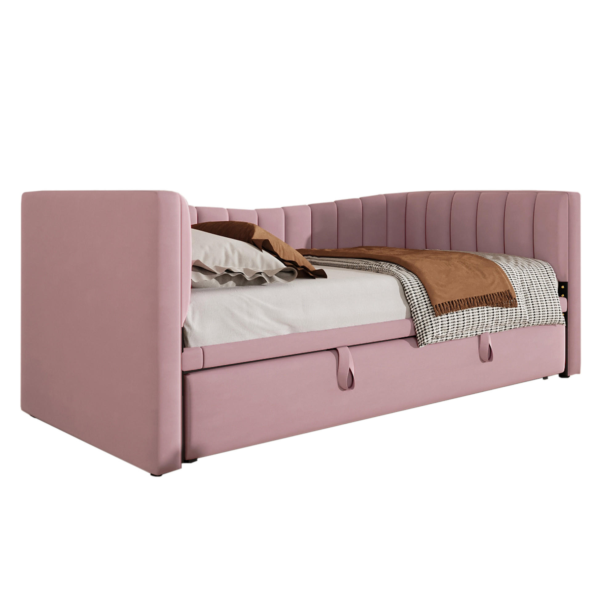 POLSTERBETT 90/200 cm in Rosa aus Samt mit Ziehbett - Rosa, Textil (180/200cm) - Flora Grace