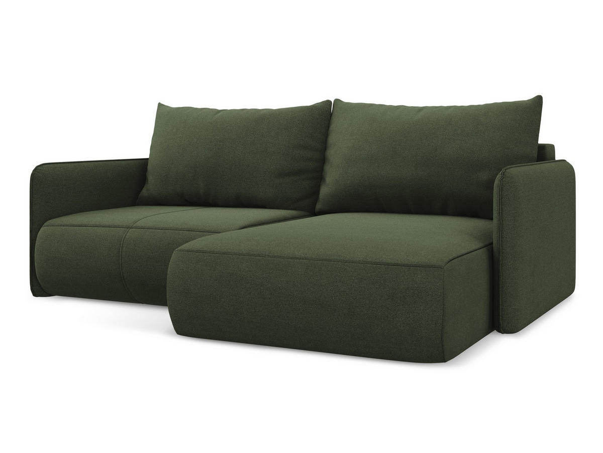ECKSOFA mit Schlaffunktion Strukturstoff Stoff Grün - Schwarz/Olivgrün, Kunststoff/Textil (207/148cm) - Makamii