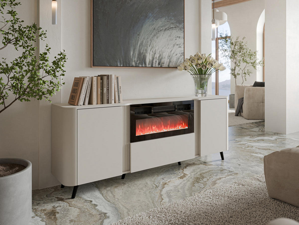 KOMMODE Volare 200 EF mit Kamin - Kaschmir/Schwarz, Holzwerkstoff/Kunststoff (200/76/39cm) - MIRJAN24