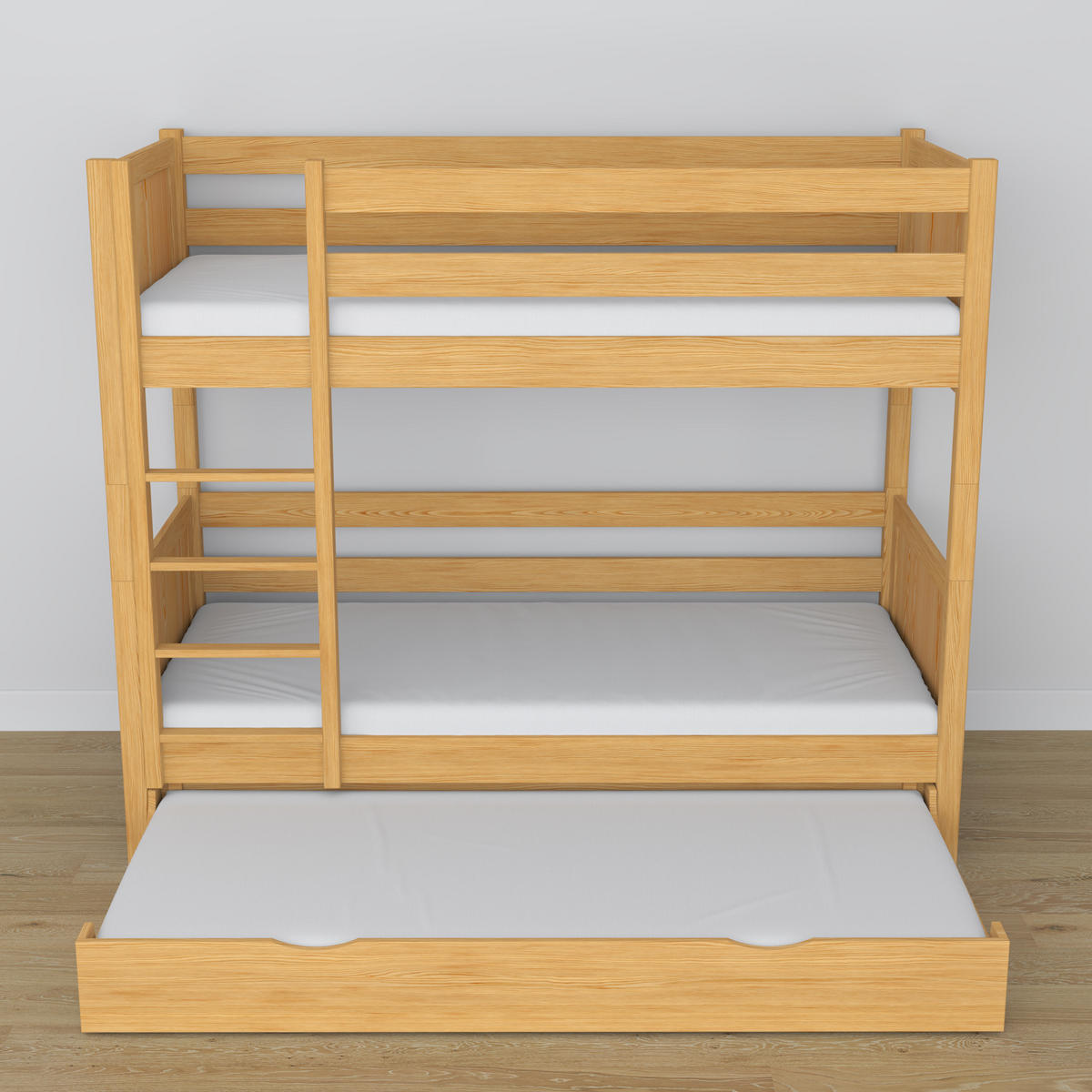 ETAGENBETT N02 mit Matratzenschublade Naturkiefer 90/190 - Hellbraun/Braun, Naturmaterialien/Holz (90/190cm) - N-Wood