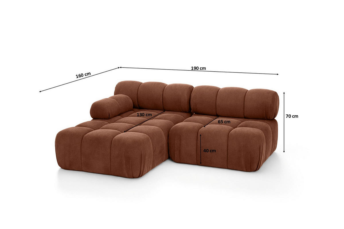 ECKSOFA L-Form Mini II Modular, Veloursstoff Salvador, Dunkelbraun, Links, Selia - Dunkelbraun, Holz (190/160cm) - Kaiser Möbel