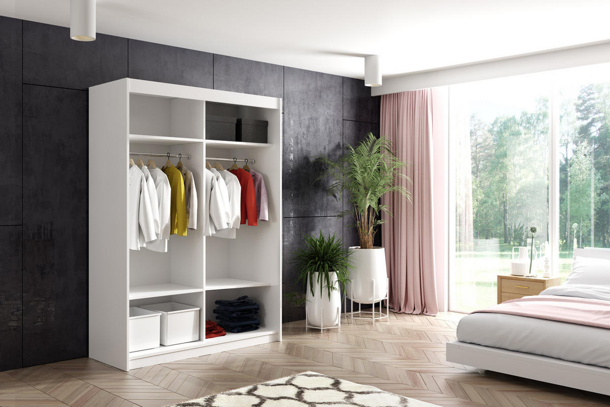 KLEIDERSCHRANK mit Spiegel-Schiebetüren und Aluminium-Leisten, LED-Beleuchtung - NALLA - 150 cm Schwarz+Schwarz+Artisan - Anthrazit/Eiche Artisan, Holzwerkstoff (150/216/61cm) - ALTDECOR