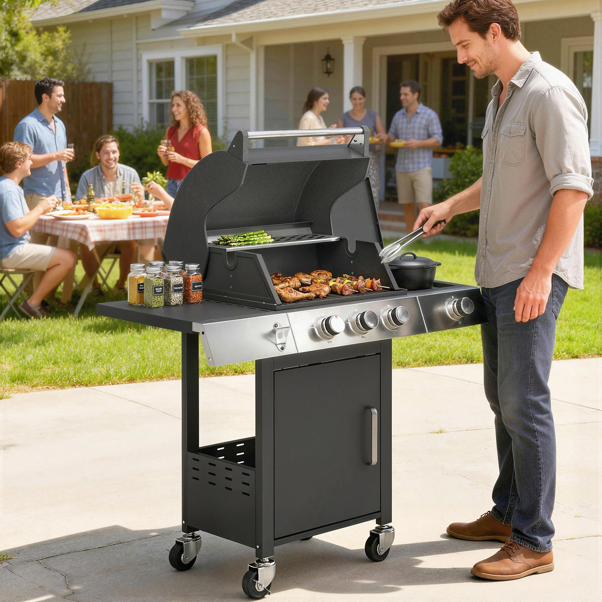 GASGRILL Edelstahl Metall Schwarz - Schwarz, Metall (50/109/109cm) - Outsunny