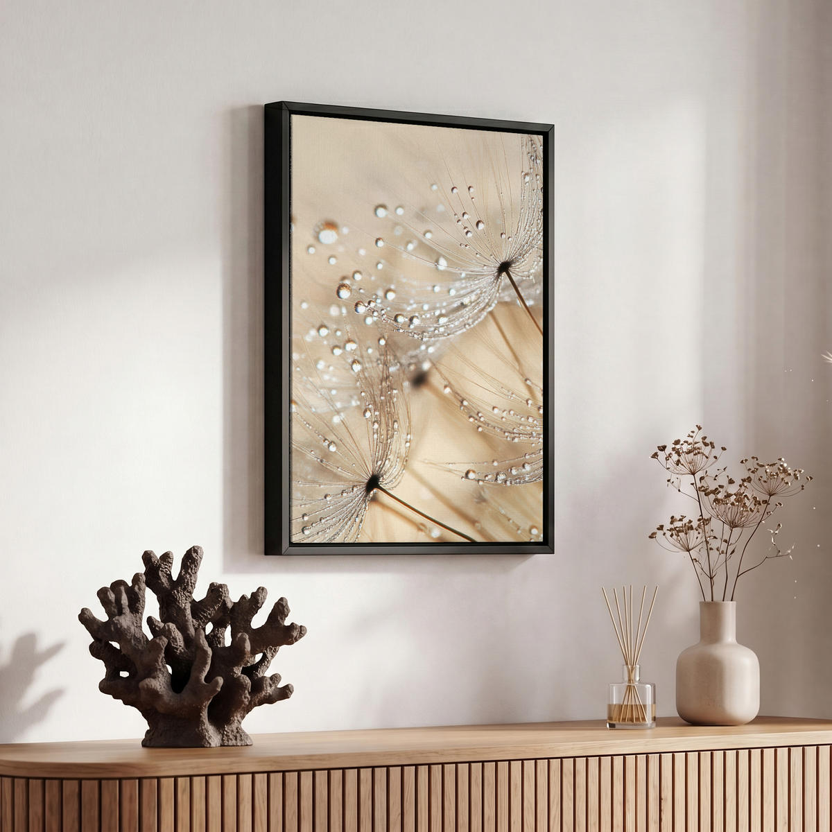 LEINWAND Bilder mit Rahmen - Löwenzahn - Abstrakt - Natur - Beige - 20x30 - Braun, Textil (20/30cm) - MuchoWow