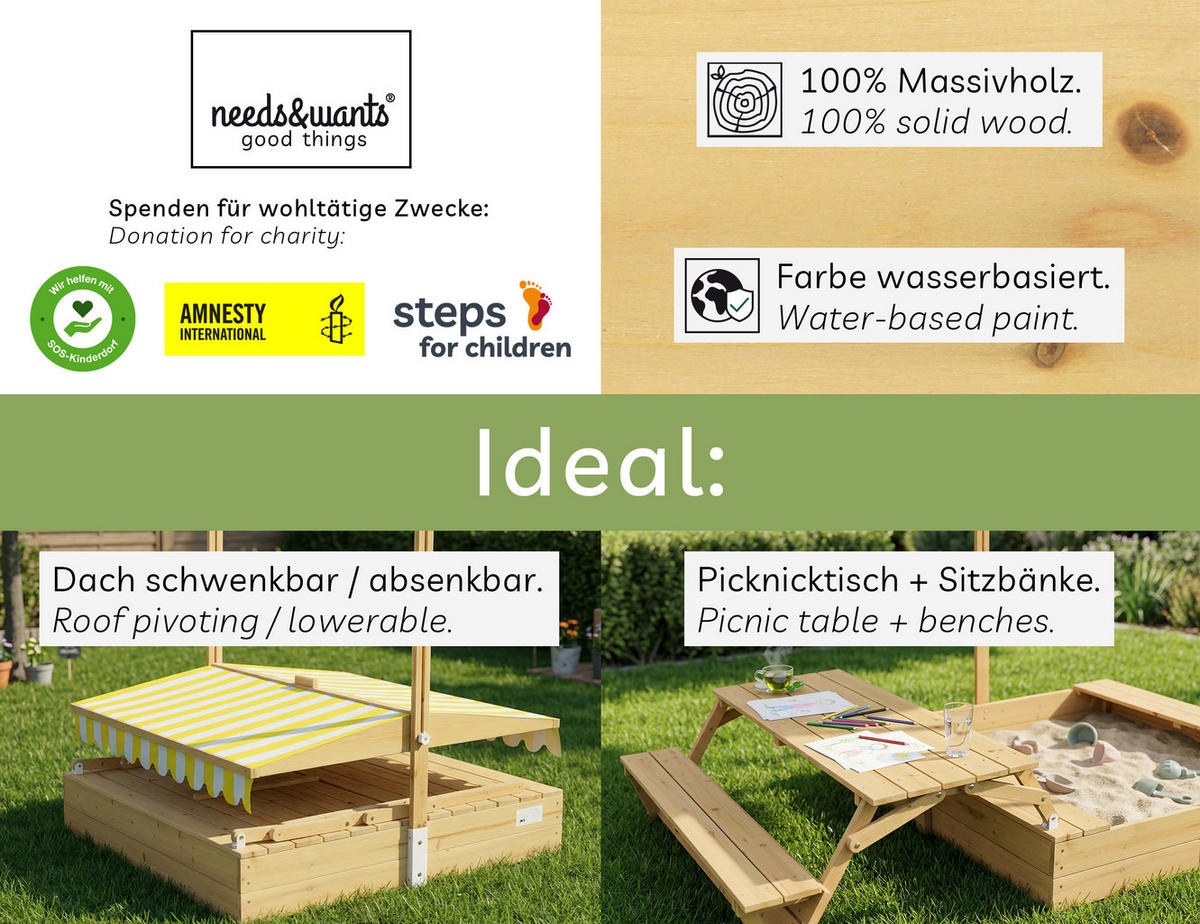 SANDKASTEN Sunplaya5 - Gelb, Holz (110/185/113cm) - needs&wants