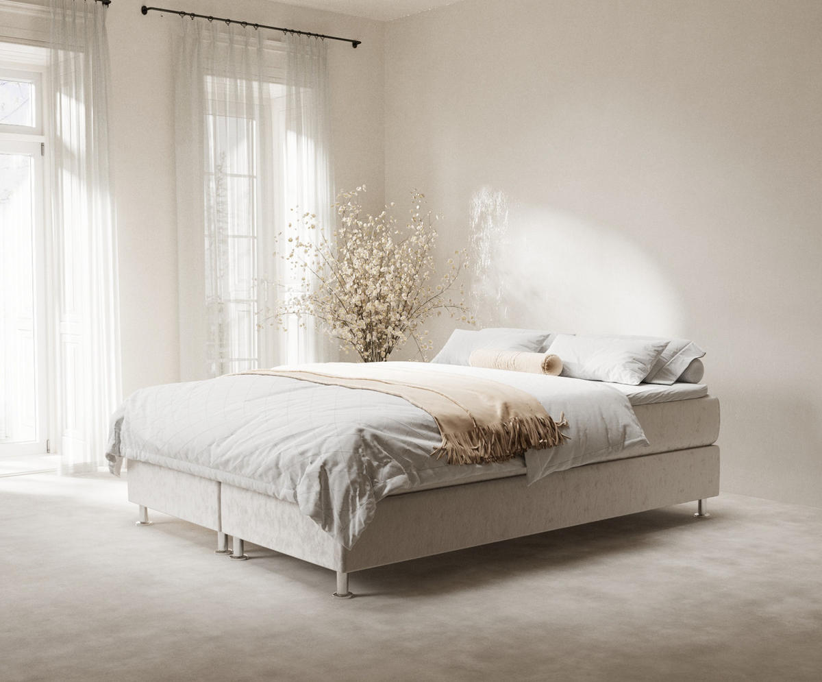 BOXSPRINGBETT Sub Ecru 160/200 cm mit Latex-Topper - Ecru/Silberfarben, Holz/Holzwerkstoff (160/200cm) - Maison de Reve