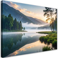 LEINWANDBILD Aussicht See Wald im Nebel 60x40cm - Blau, Textil (60/40cm) - Feeby