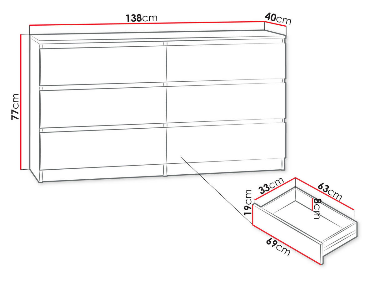 KOMMODE Malwa M6 - Nussbaumfarben, Holzwerkstoff (138/77/40cm) - MIRJAN24