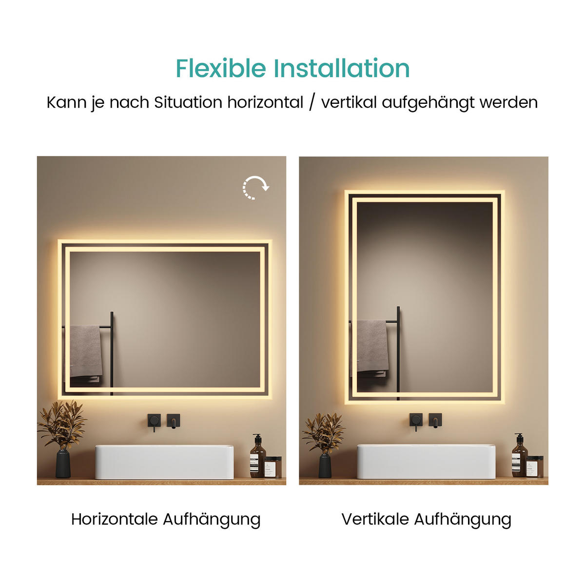 BADSPIEGEL mit Umweltfreundlicher Silberspiegel Beleuchtung 80/60/3,5 cm - Weiß, Glas (60/3.6/80cm) - EMKE