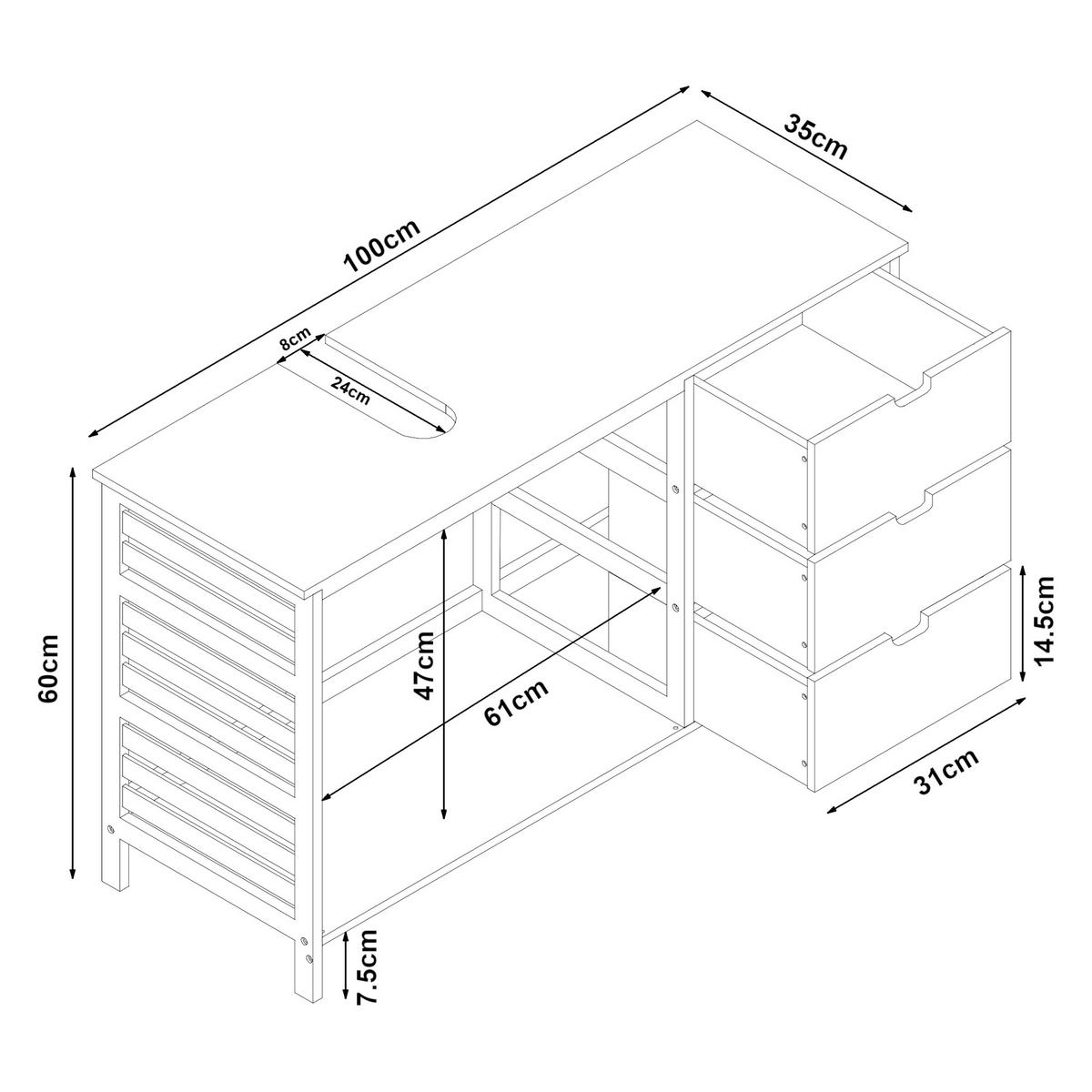 WASCHBECKENUNTERSCHRANK Boksereys - Naturfarben, Naturmaterialien (100/60/35cm) - [en.casa]