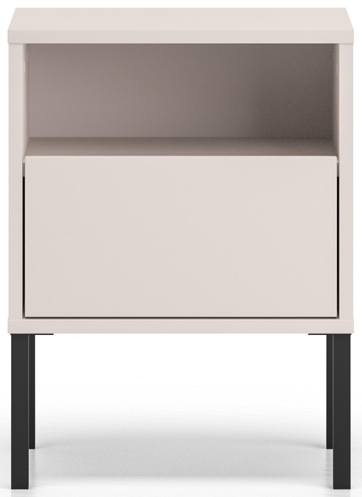 NACHTTISCH Nebra mit Schublade und Ablage, auf Hohen Schwarzen Metallfüßen – Kaschmir 40/53/34 cm - Kaschmir/Beige, Holzwerkstoff/Metall (40/53/34cm) - WFL GROUP