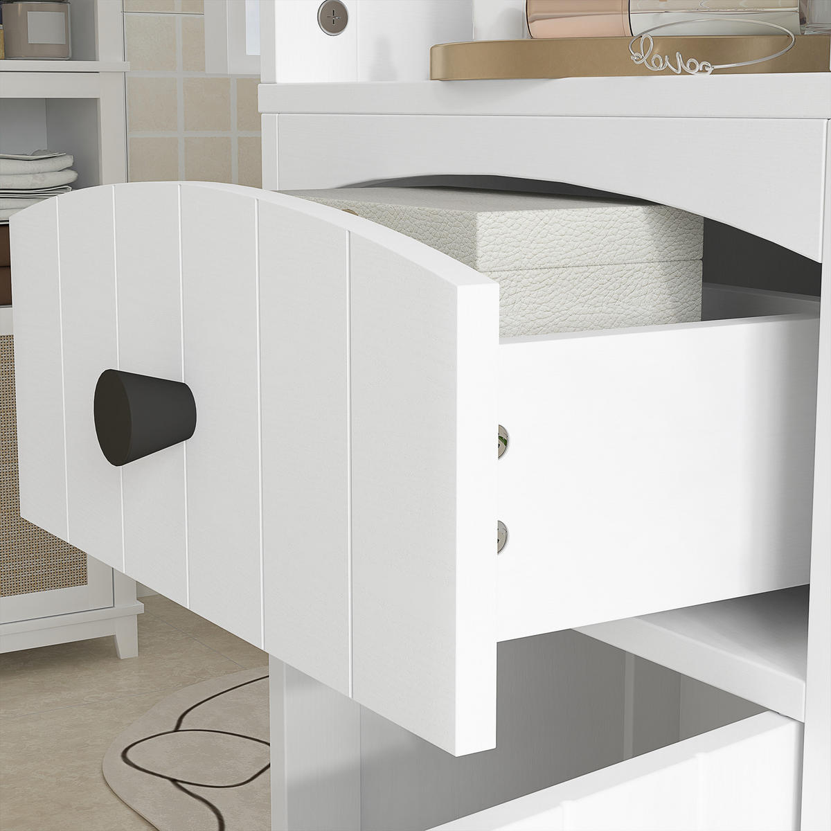 HOCHSCHRANK mit 3 Regalen, 1 Schublade, Weiß, 34x24x170,5cm - Weiß, Holz (34/170.5/24cm) - HOMCOM