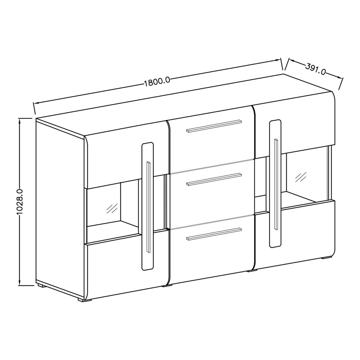 SIDEBOARD TULLIA 180/103/39 cm mit 3 Schubladen und 2 Türen Weiß - Weiß, Holzwerkstoff (180/103/39cm) - MASSENO