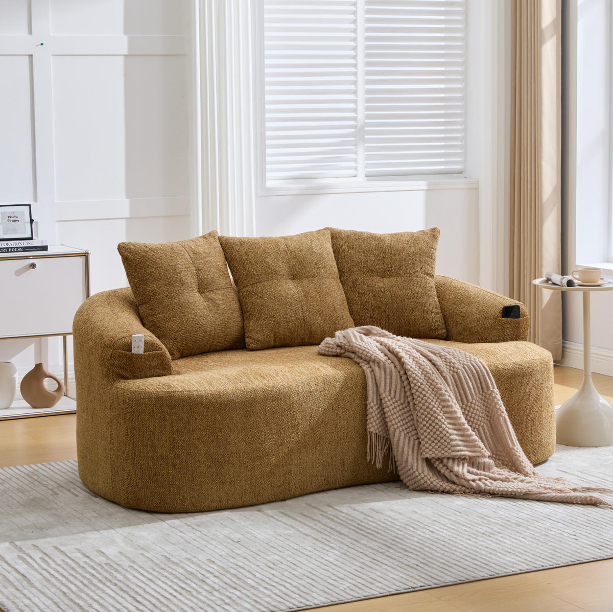 SOFA 2-Sitzer Chenille 164 x 92 x 60 cm Senfgelb - Gelb, Holzwerkstoff (164/60/92cm) - Meubliv