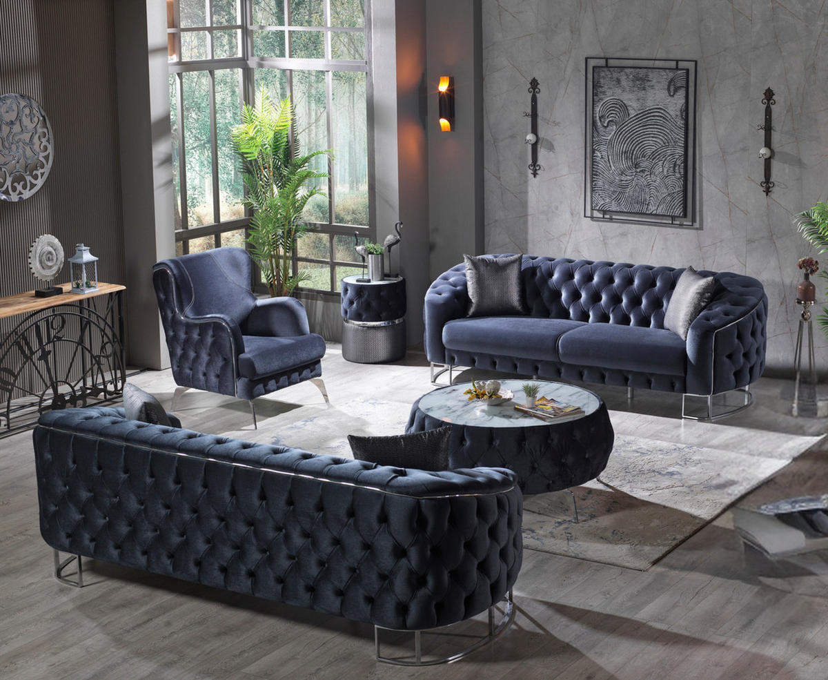 SITZGARNITUR Rocco Anthrazit Stellvariante:2+2+1 - Anthrazit, Holz (180/80/100cm) - Villa Möbel