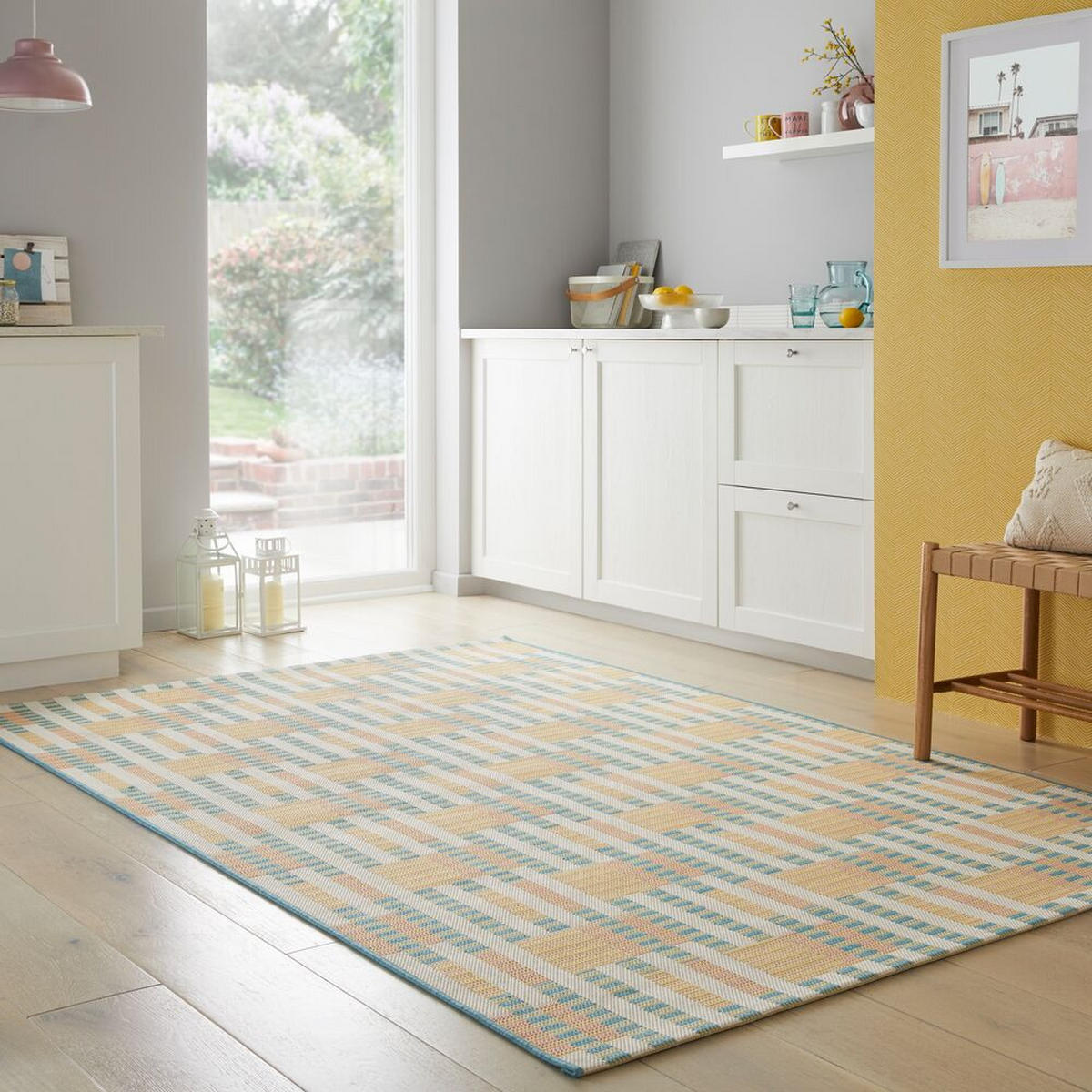 OUTDOOR-TEPPICH Geometrisch-Design, rutschfest, pastellfarben FELL, Pastellfarben 200x290 cm - Pastellblau, Textil (200/290cm) - KADIMA DESIGN