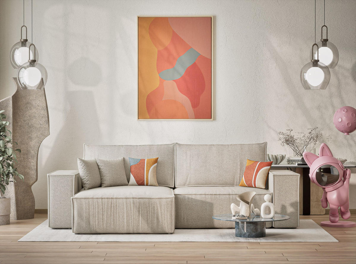 ECKSOFA MIT SCHLAFFUNKTION Zaya Beige Webstoff - Schwarz/Grau, Holz/Holzwerkstoff (255/148cm) - Maison de Reve