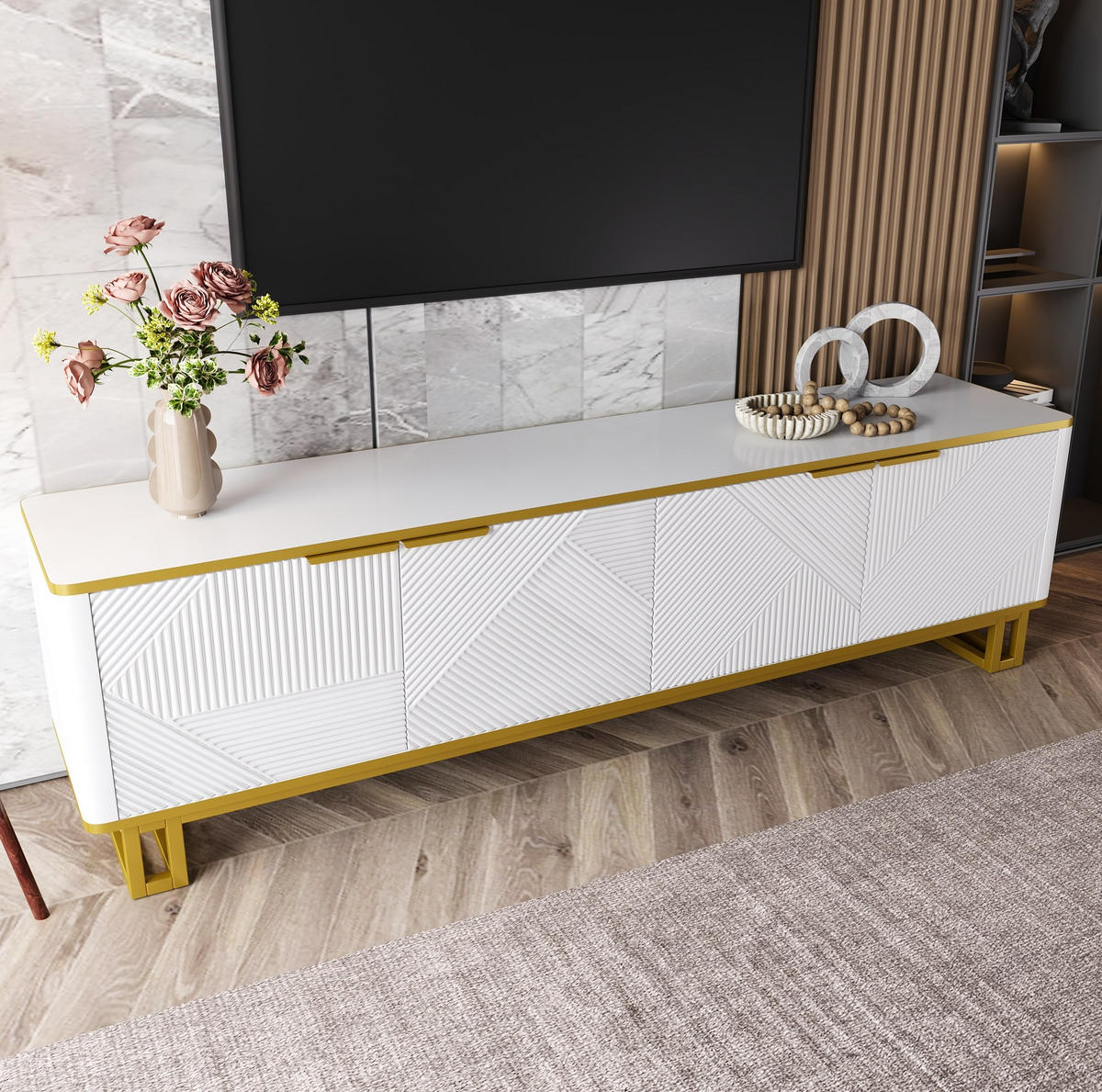TV-SCHRANK mit 4 Türen 160 x 37,5 x 48 cm Weiß MDF - Weiß, Holzwerkstoff (37.5/48/160cm) - Beauniv