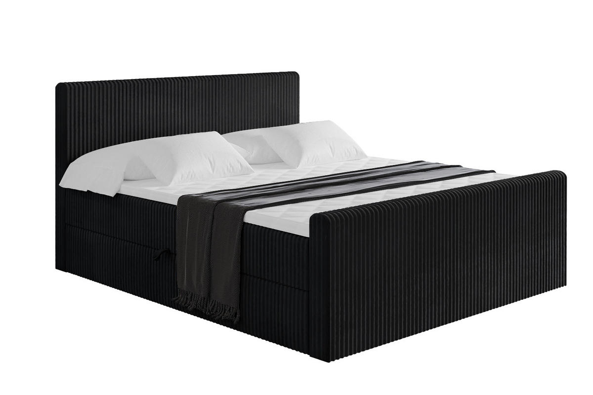 BOXBETT mit Matratze H3 und Lattenrost - TOLO-Z - 140x200 Cord - Schwarz - Schwarz, Holzwerkstoff (140/200cm) - ALTDECOR