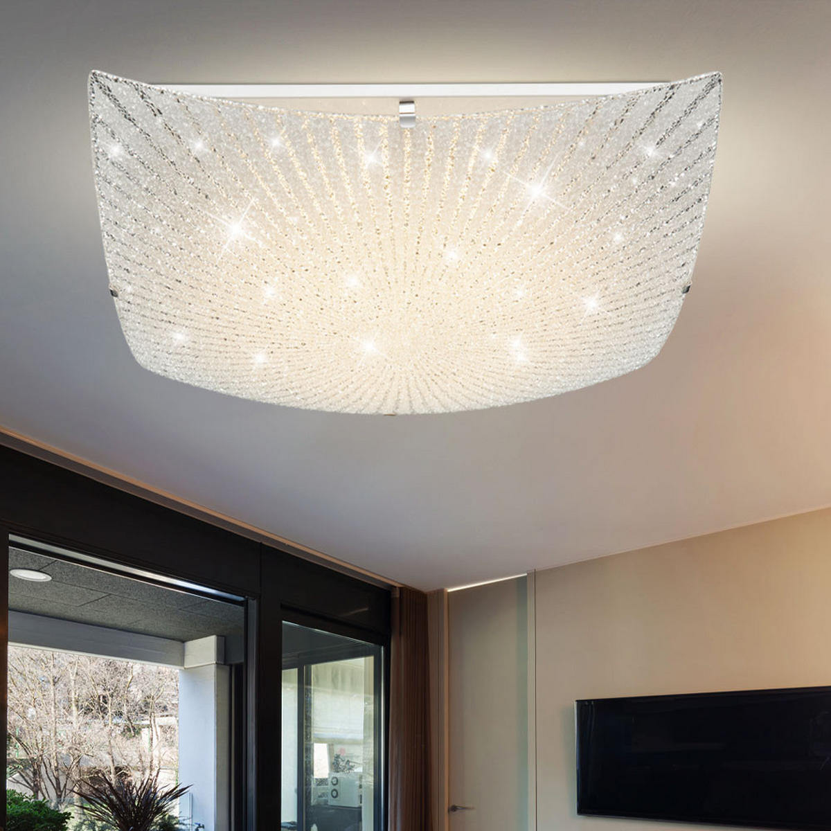 LED DECKENLEUCHTE Metall Chrom Silber - Silberfarben, Glas (40/40/10cm) - Globo Lighting