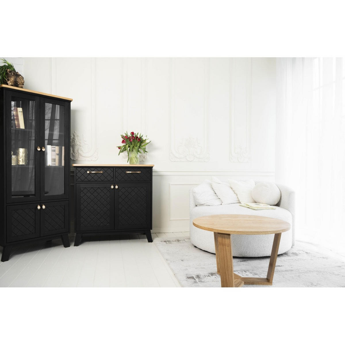 VITRINE - Schwarz/Naturfarben, Holz (70/160/50cm) - MSL wooden furniture