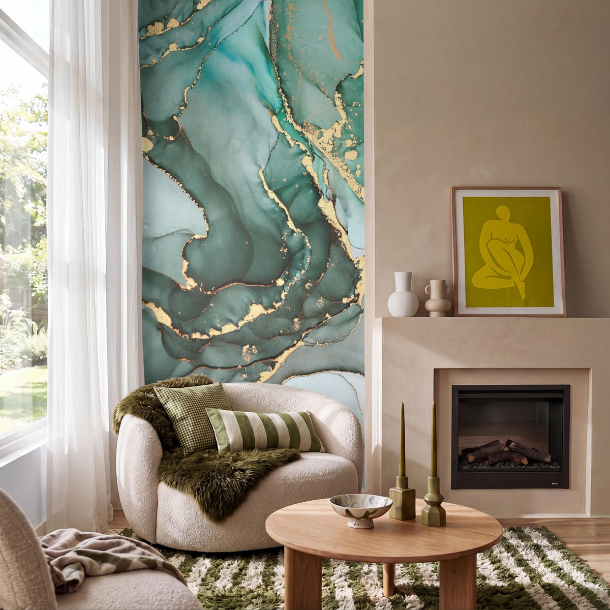 TAPETE - Gold - Marmor - Grün - Luxus - Marmoroptik - Grau - 120x220 cm - Grün, Papier (120/220cm) - OnlyWow