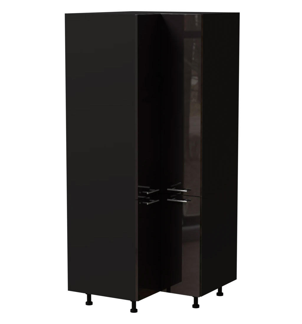 Feldmann-Wohnen Eckvorratsschrank Schwarz Hochglanz, Schwarz 90x207x90 cm