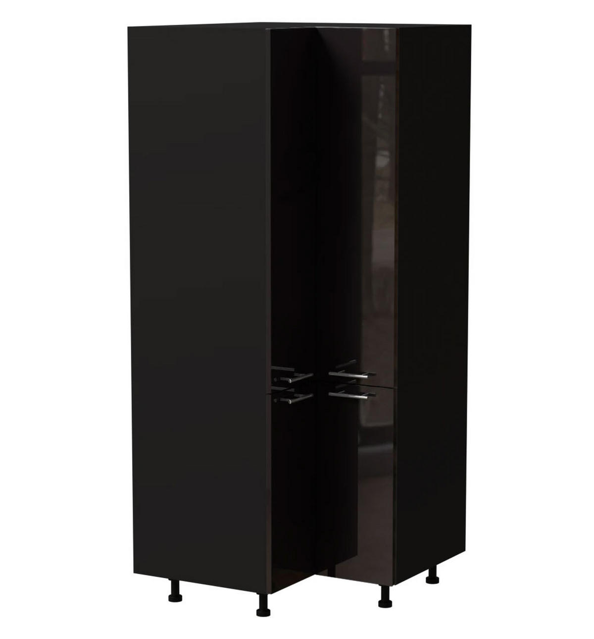 ECKVORRATSSCHRANK Essen D24N/207 Schwarz Hochglanz / Schwarz Matt 90 / 90 / 207cm - Schwarz Hochglanz/Schwarz, Holz/Holzwerkstoff (90/207/90cm) - Feldmann-Wohnen