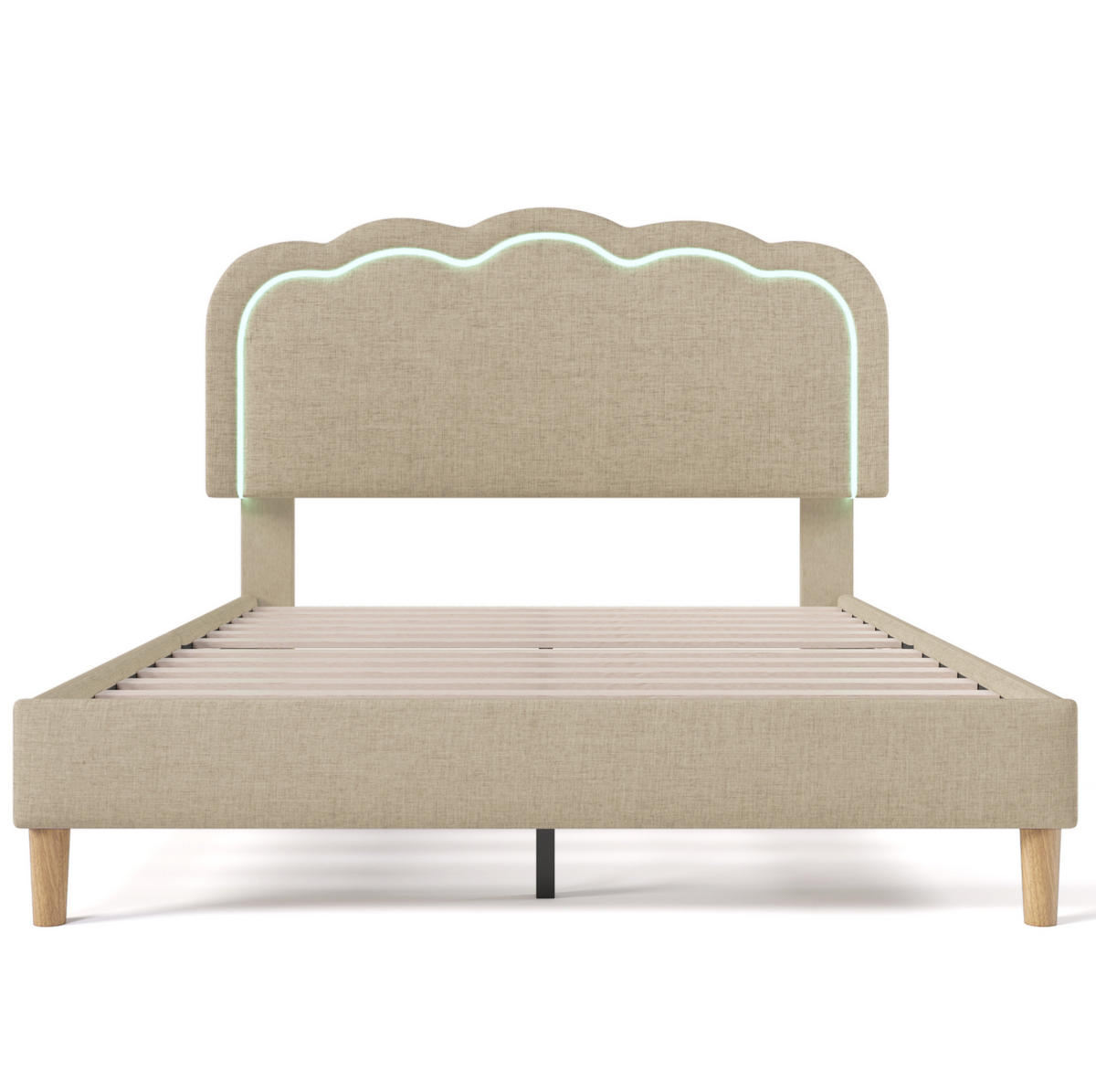 POLSTERBETT mit LED-Beleuchtung 140/200 cm, verstellbares Kopfteil, Beige - Beige, Textil (140/200cm) - BEAOK