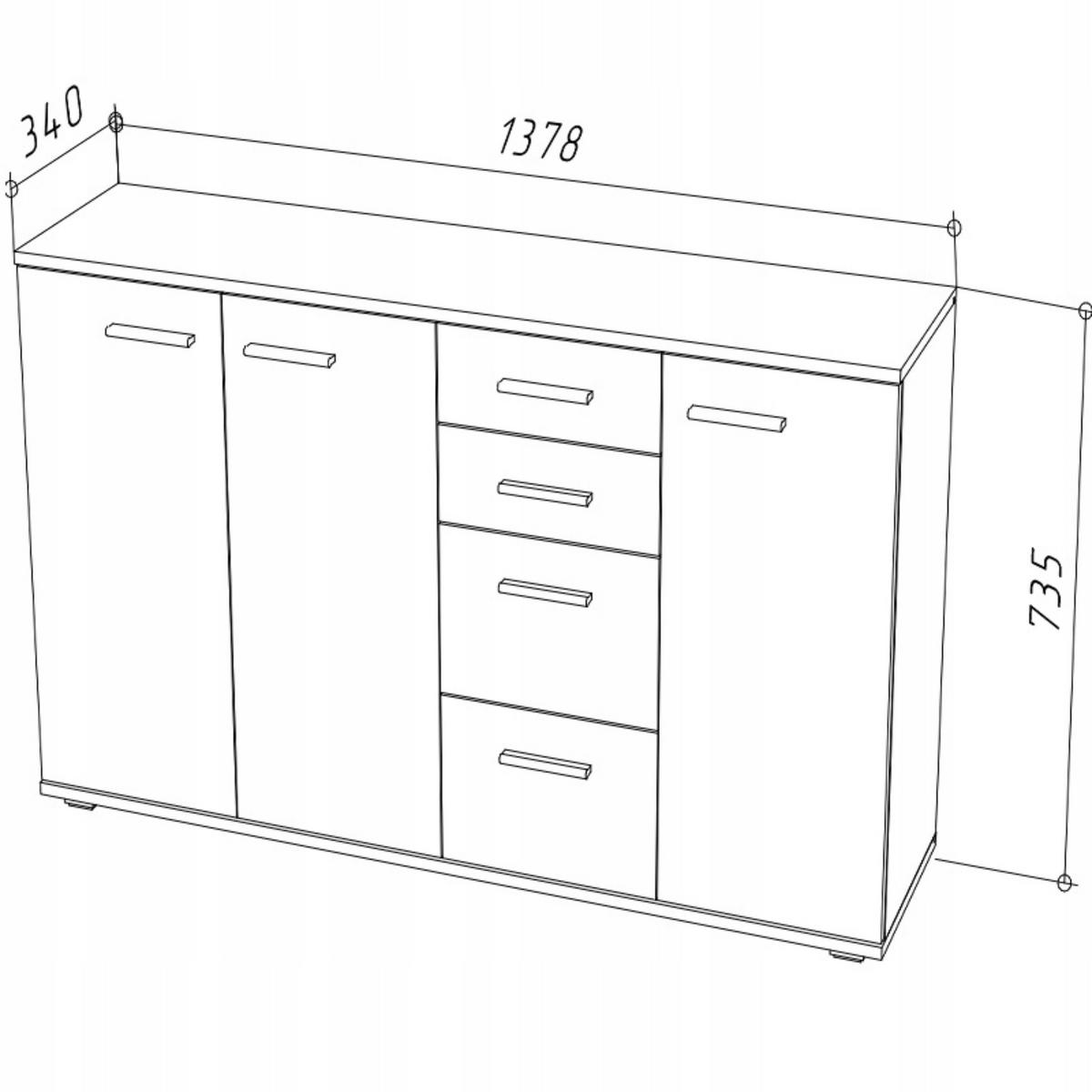 KOMMODE CR3-KD4 Weiß 137,8/34/73,5 cm (Graphit-Wotan Eiche) - Eiche Wotan/Graphitfarben, Holzwerkstoff (137.8/73.5/34cm)