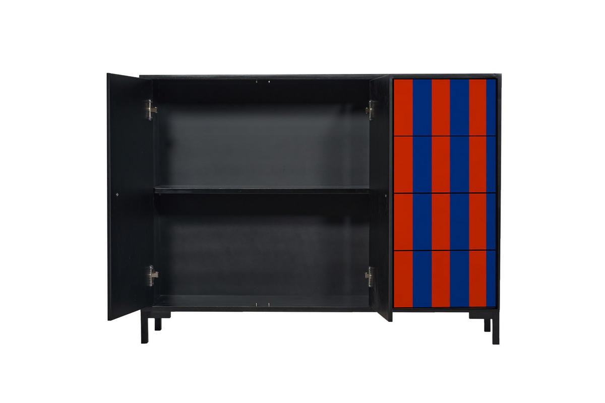 KOMMODE mit 2 Türen und 4 Schubladen aus MDF mit Walddruck WILMA - Hellrot, Holzwerkstoff (45/84/113cm) - RNT By Really Nice Things