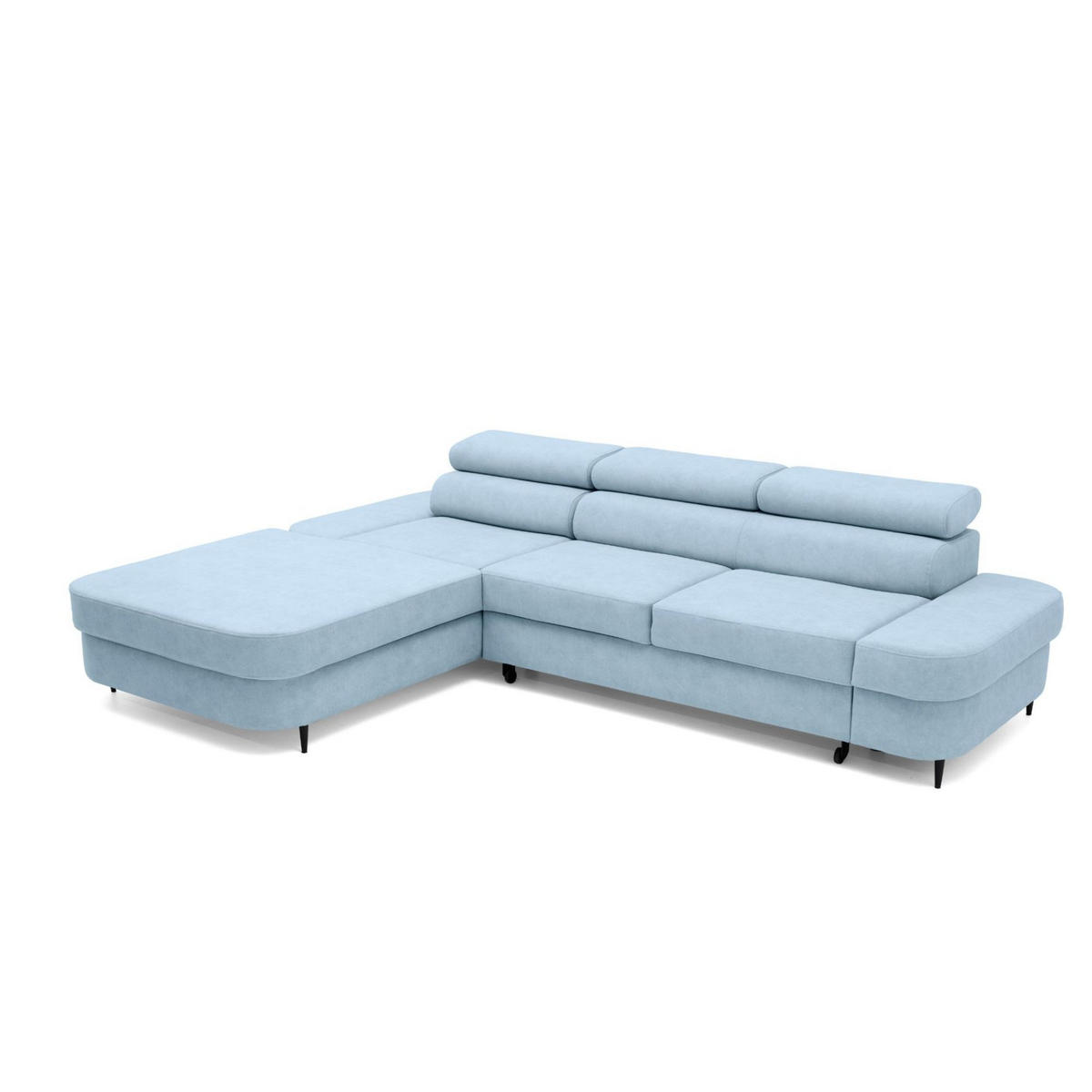 ECKSOFA JAZZ L Links mit Schlaffunktion 127x216 Velours Hellblau - Schwarz/Hellblau, Holz/Textil (285/237cm) - Muffo