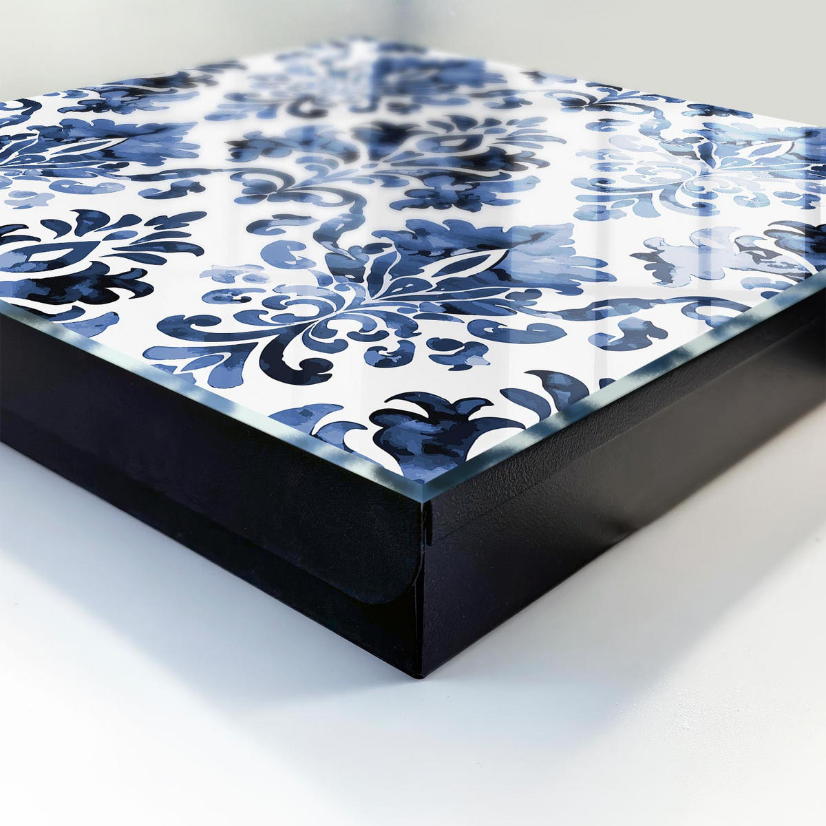SCHLÜSSELBOX Schwarz 30x30 cm- Türöffnung nach rechts - Blaue Ornamente - Blau, Metall (30/30/5cm) - TULUP
