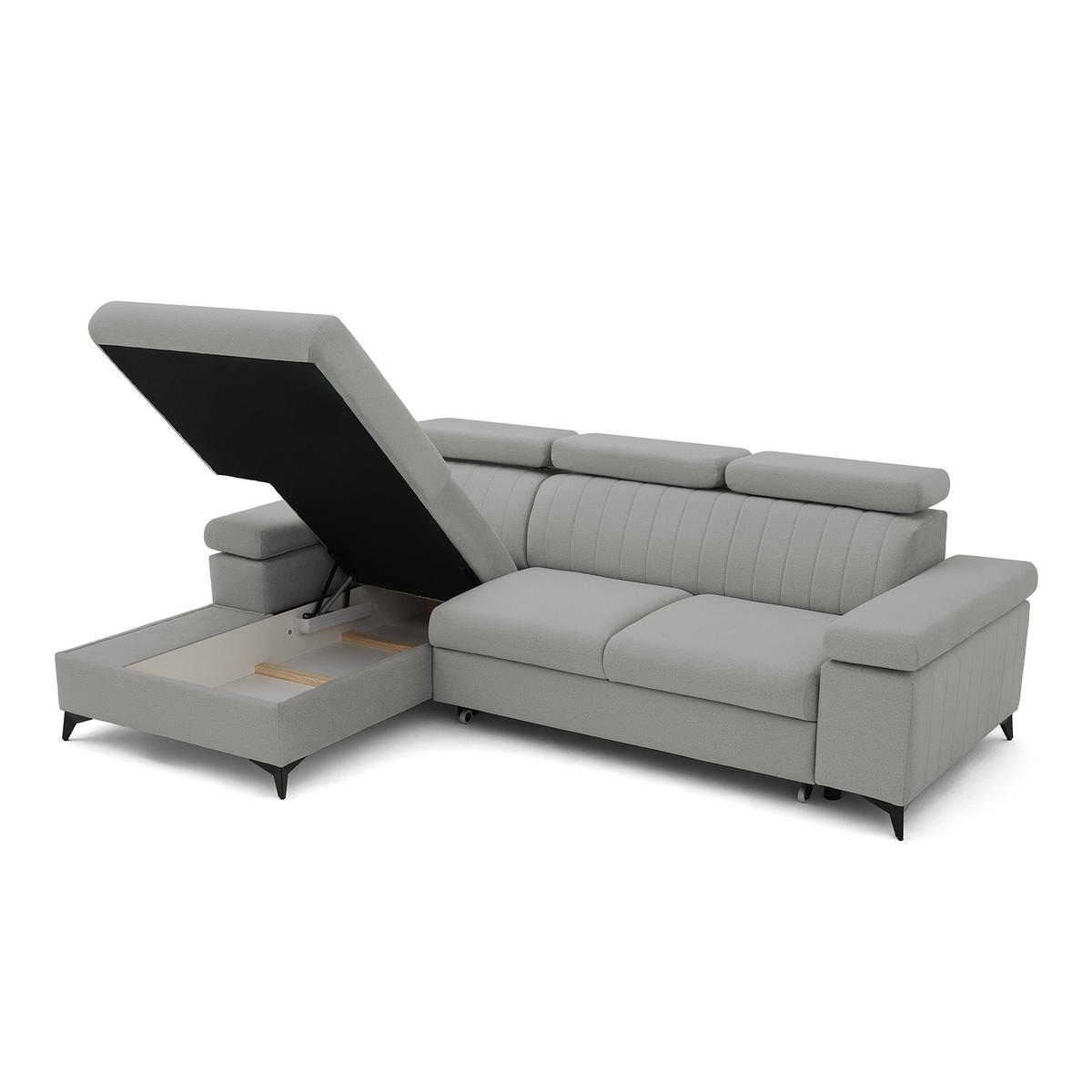 ECKSOFA FELIX L Links mit Schlaffunktion Velours Grau - Schwarz/Grau, Holz/Textil (257/176cm) - Muffo