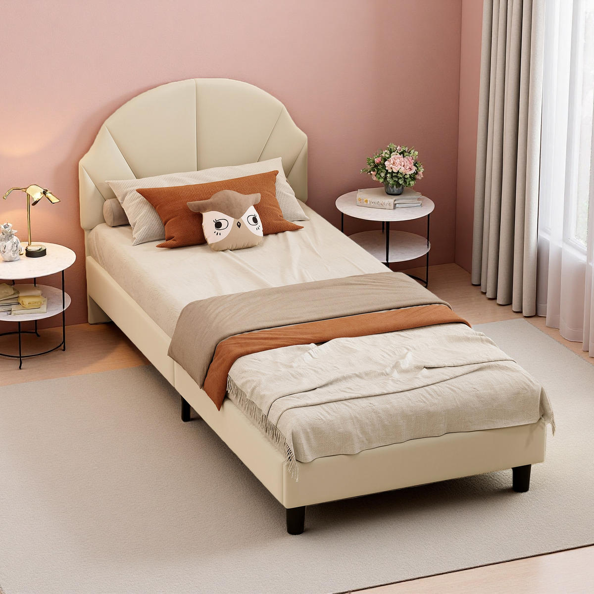 POLSTERBETT 90/200 cm Beige mit gepolstertem Kopfteil - Beige, Holz (90/200cm) - SHOPENTRA