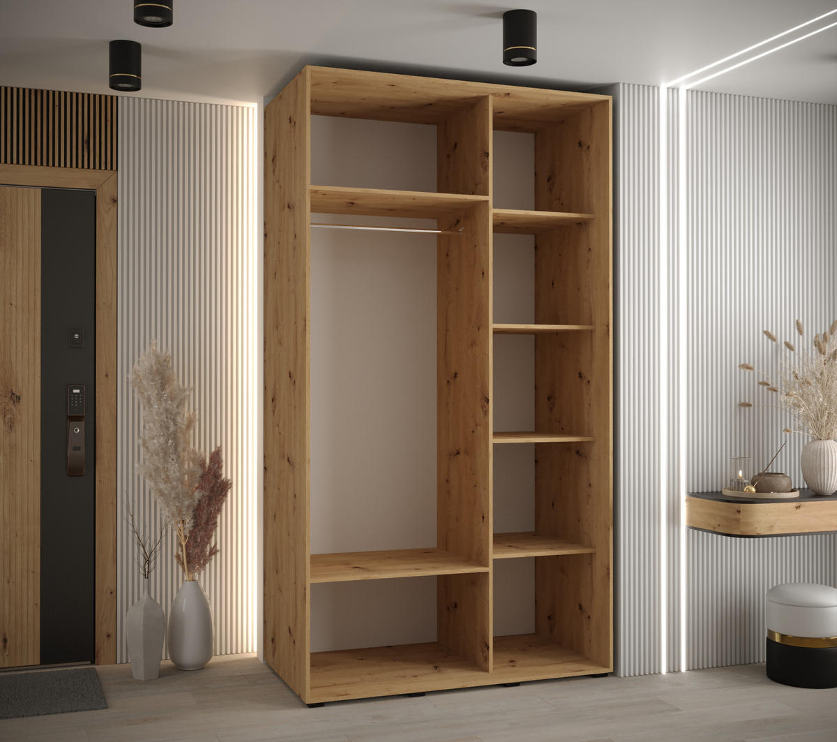 SCHWEBETÜRENSCHRANK 235,2/140/60 2-türig - Schwarz/Weiß, Holz/Metall (140/235/60cm) - Abiks Möbel