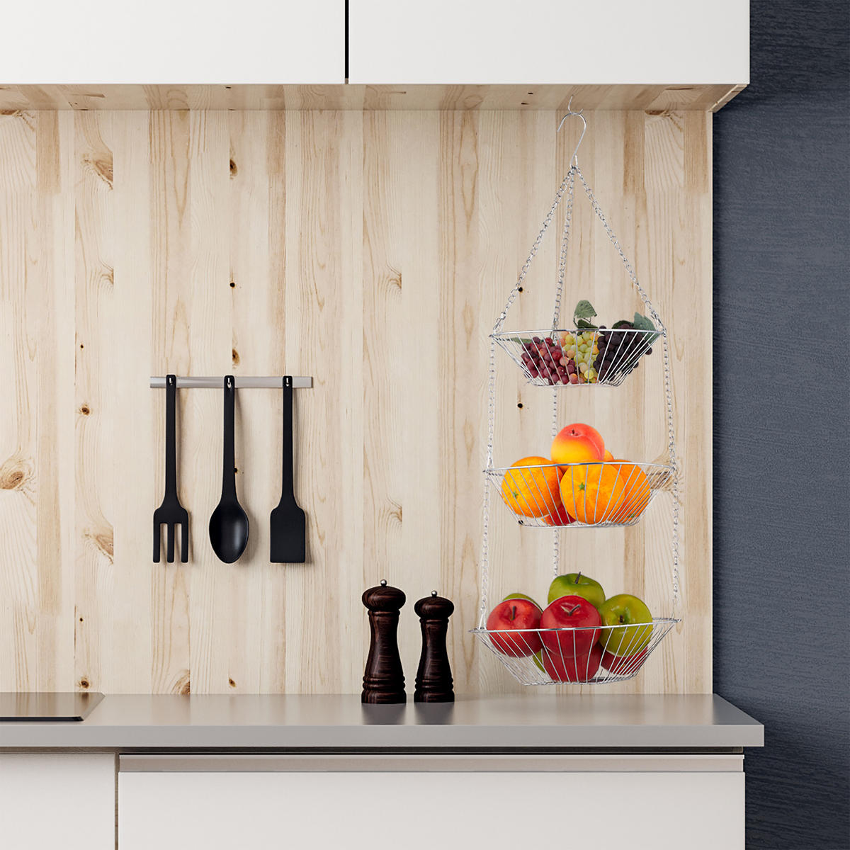 HÄNGEKORB - Silberfarben, Metall (28/73/28cm) - Relaxdays