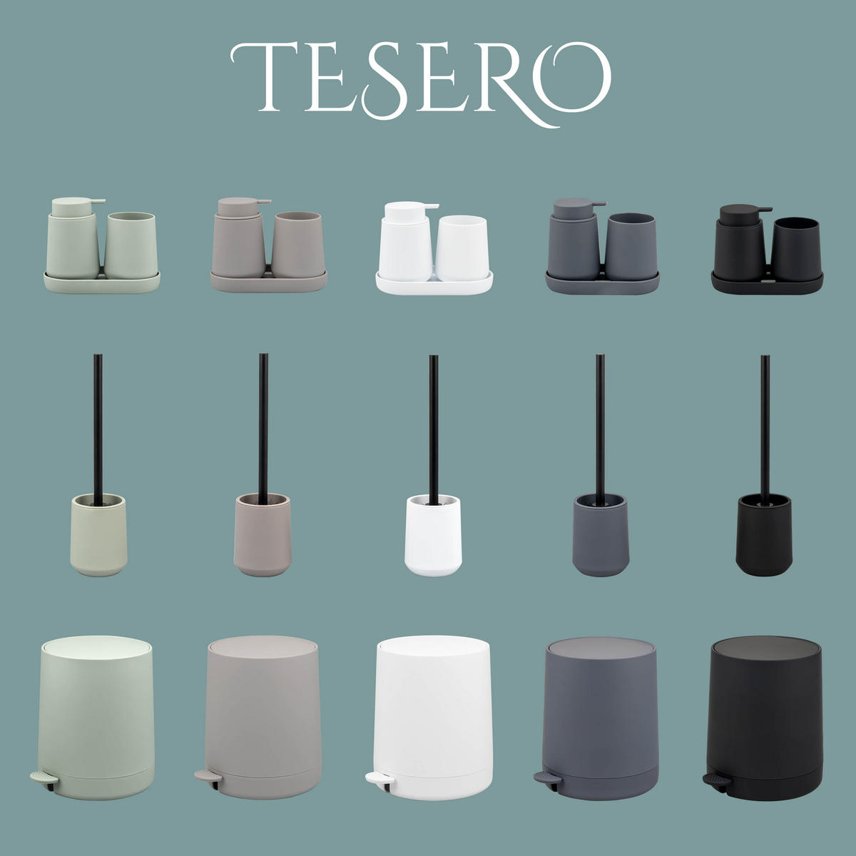 BAD-ACCESSOIRES-SET TESERO, Soft-Touch, schwarz - Schwarz, Kunststoff (22.5/25.5/25cm) - eluno