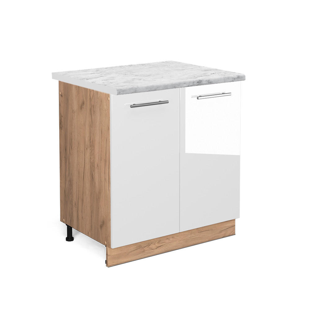 SPÜLENUNTERSCHRANK Fame-Line Weiß Hochglanz 80 cm, AP Marmor - Weiß Hochglanz/Eiche Wotan, Holzwerkstoff (80/82/60cm) - Vicco