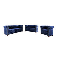 SITZGARNITUR 3+2+1 Chesterfield Lauren Marineblau Samt - Dunkelblau/Braun, Holz/Textil (203/72/86cm) - S-Style Möbel