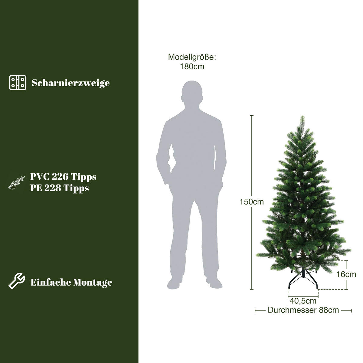 KÜNSTLICHER Weihnachtsbaum 150 cm, Fichten-Optik in Grüntönen - Grün, Kunststoff (150cm) - Hometopia