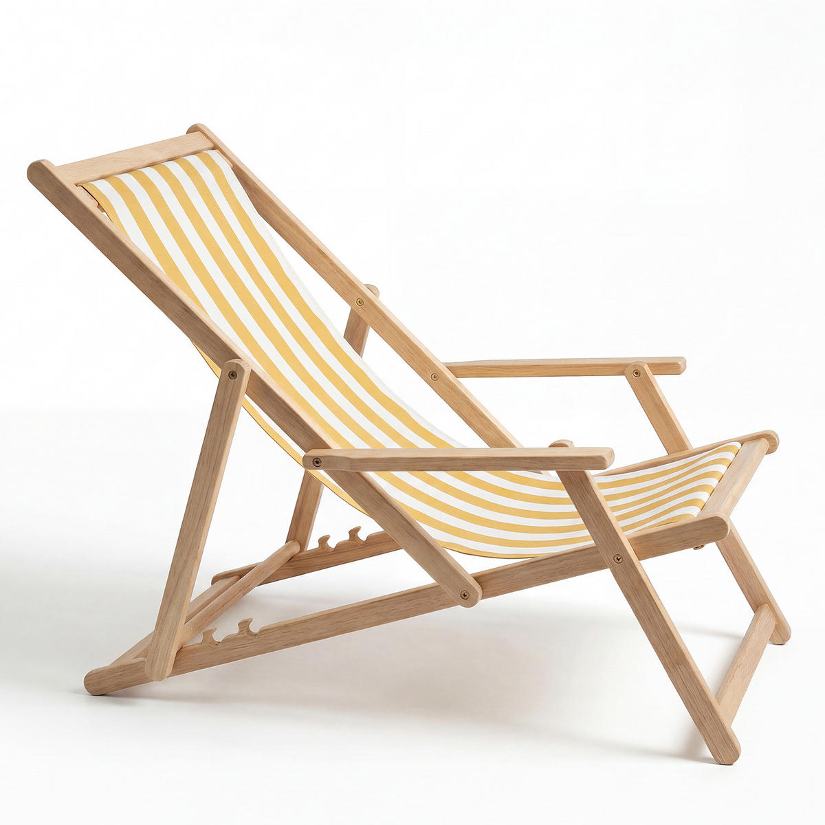 LIEGESTUHL - Akazie massiv / Webstoff - Gelb, Holz/Textil (63/88/102cm) - home24