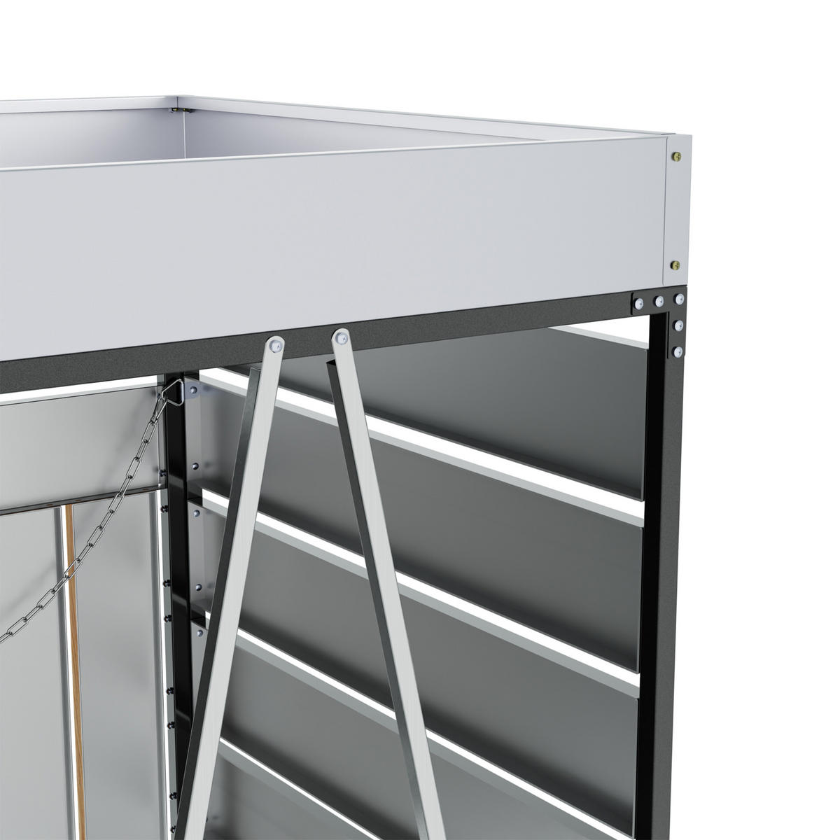 MÜLLTONNENBOX Pflanzdach Holzoptik abschließbar Belüftung - Schwarz, Metall (79/120/131cm) - FLIEKS
