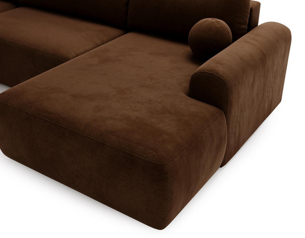 WOHNLANDSCHAFT Aurora Braun, mit Schlaffunktion in Vena Stoff - Braun, Holzwerkstoff/Textil (344/92/177cm) - Bettso