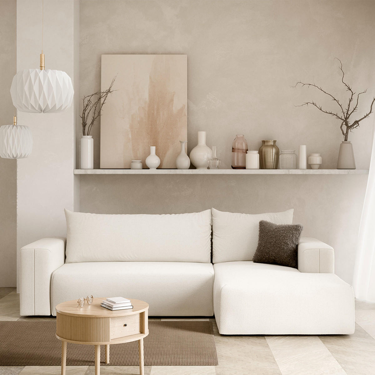 ECKSOFA Bliss 3 Sitzplätze Gebrochenes Weiß - Weiß, Holz (268/163cm) - Petits-meubles