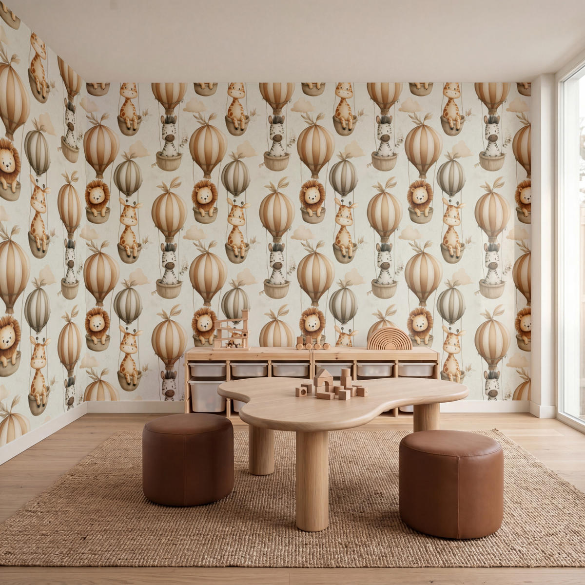KINDERTAPETE - Safari - Heißluftballons - Taupe - 450x200 cm - Beige, Papier (450/200cm) - OnlyWow