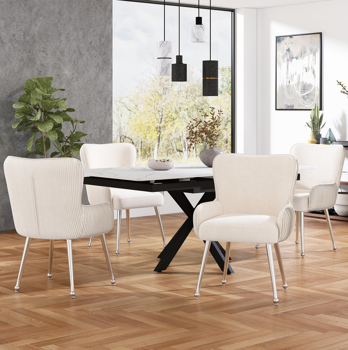STUHL mit Armlehnen 2er-Set Samt Beige - Beige, Metall (53/83/57cm) - Meubliv