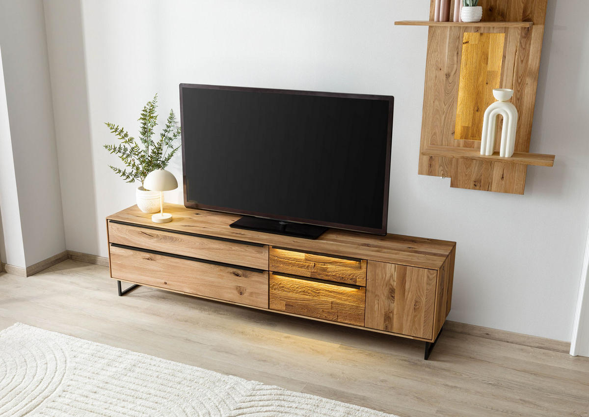 LOWBOARD Wildeiche 200x43x52 natur geölt WIEN #205 - Naturfarben, Holz (200/52/43cm) - Massivmoebel24
